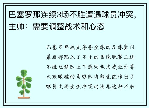 巴塞罗那连续3场不胜遭遇球员冲突，主帅：需要调整战术和心态